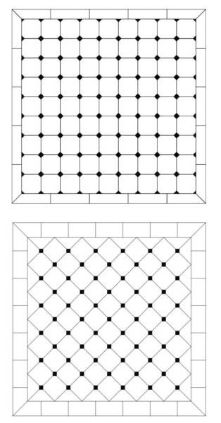 Calepinage de dallage en pose orthogonal et diagonal avec 4 pans coupés par dalle