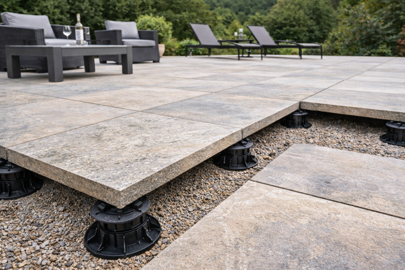 Dalle sur plot. Pose de la pierre naturelle