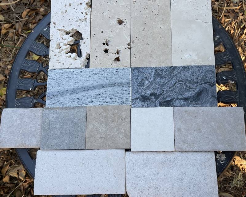 Photo prise à l'ombre avec plusieurs types de pierres naturelles Bourgogne, Dordogne, Travertin