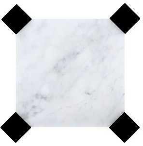 Marbre blanc SEFA avec cabochon en marbre noir poli sur 4 pans coupés par dalle