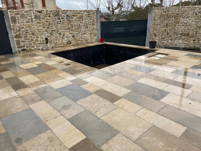 Dallage pierre naturelle du Périgord West Stein, terrasse, margelle, sol intérieur et extérieur