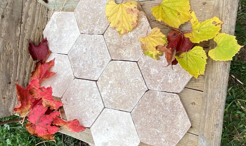 TRAVERTIN en tomette hexagonale au 36 rue de Bourgogne 75007 Paris